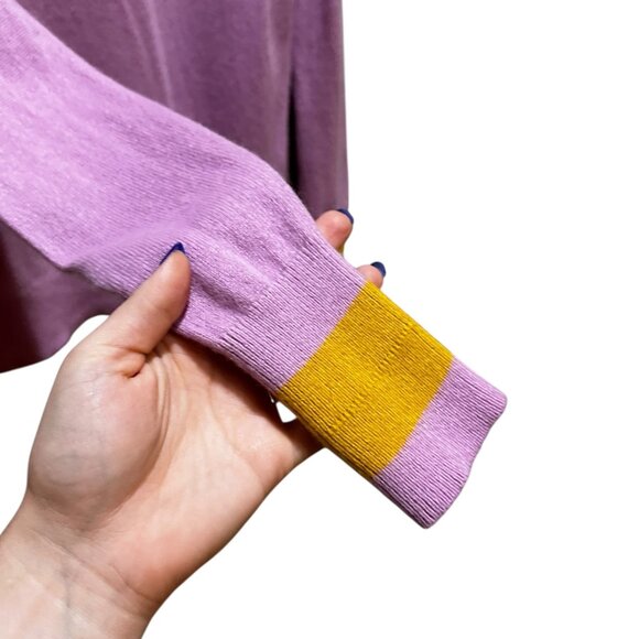 Everlane The Cashmere Crew Sweater Pink with Yellow Sleeve Detail - Picture 4 of 5